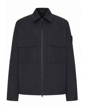 Stone Island Cotton Overshirt With Badge On The Sleeve - Blue