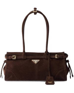 Prada Borsa a mano bonnie medium in pelle scamosciata - Marrone