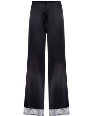 THE NINA STUDIO Silk Palazzo Pants With Lace Detail - Blue