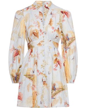 Zimmermann Abito corto in lino con scollo a v - Bianco