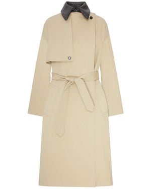 Bottega Veneta Cotton Trench Coat With Woven Leather Collar - Natural