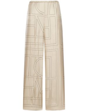 TOTEME Silk Trousers With Monogram - Natural