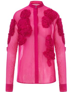 Dries Van Noten Organza Shirt With Floral Applications - Pink