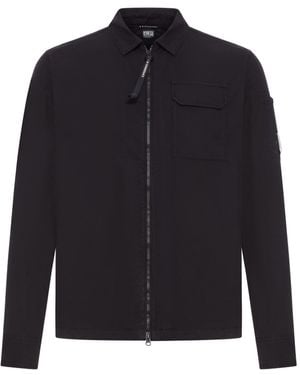C.P. Company Gabardine Overshirt With Compass Logo - Blue