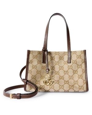 Gucci Small Tote Bag With Double G Charm - Natural