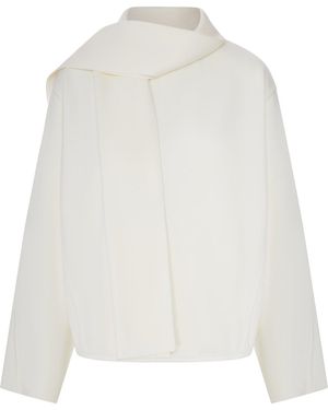 Giorgio Armani Maglione in tessuto strutturato con sciarpa integrata - Bianco