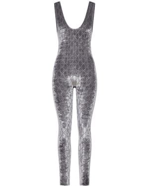 Gucci Jumpsuit With gg Crystal Embroidery - Gray
