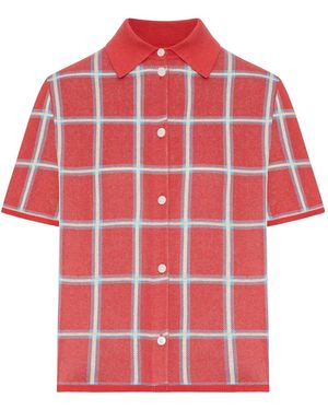 Guest In Residence Linen And Silk Blend Polo Shirt With Check Pattern - Red