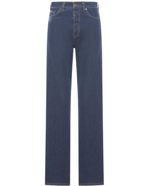Miu Miu Wide Leg Trousers With Embroidered Logo - Blue
