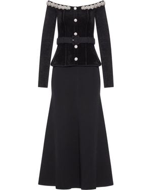 Self-Portrait Chenille Knit Crystal Trim Midi Dress - Black