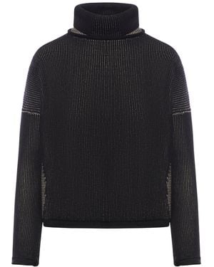 Transit Two-tone Ribbed Wool And Linen Turtleneck - Black