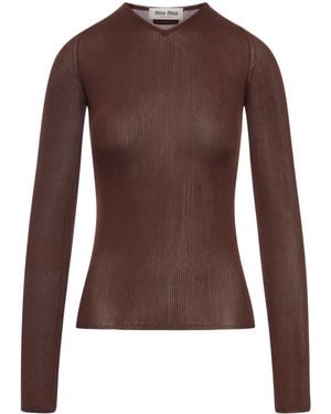 Miu Miu Silk V-neck Sweater - Brown