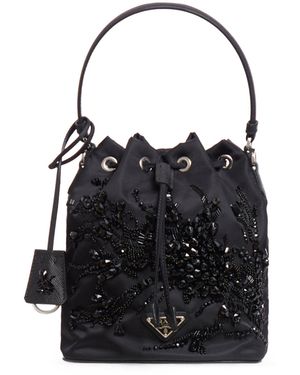Prada Mini borsa in re-nylon con ricami - Nero