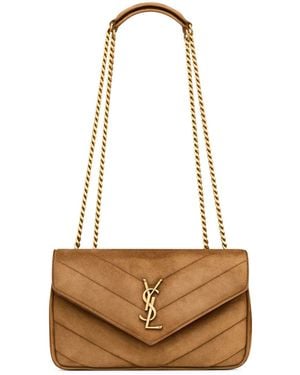 Saint Laurent Borsa loulou piccola in suede matelassÉ - Bianco