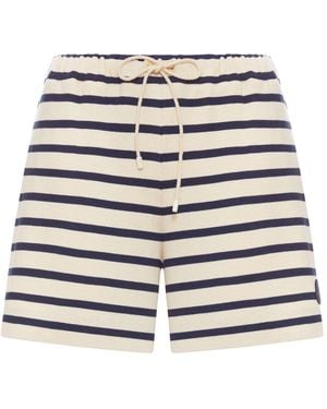 Moncler Striped Shorts With Drawstring And Logo - Blue