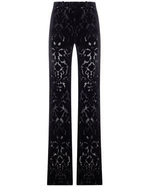 Gucci Floral-print Devoré Velour Pants - Blue