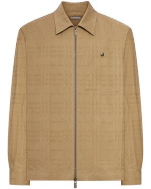 Burberry Check Cotton Zip-Up Shirt - Natural