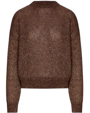 Brunello Cucinelli Maglia in filato lurex con paillettes - Marrone