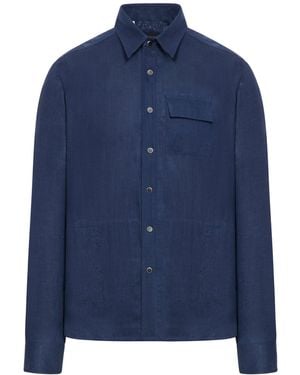 Kiton Linen Shirt With Pocket - Blue