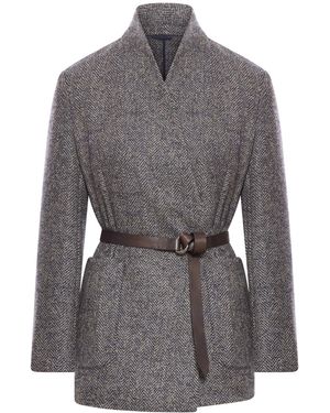 Brunello Cucinelli Cashmere Jacket With Leather Belt - Grey