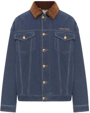 Miu Miu Blouson in denim flock e velluto - Blu