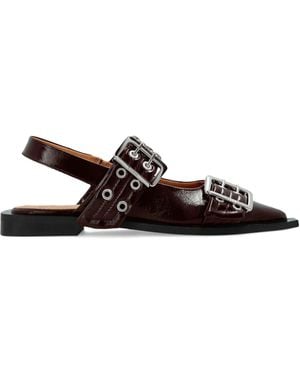 Ganni Burgundy Ballet Flat With Buckle - White
