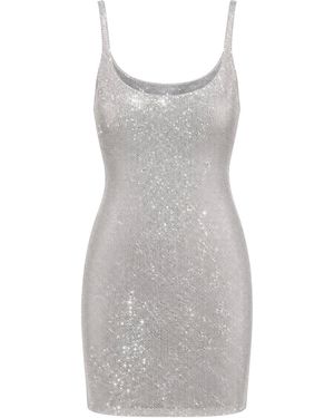 Gucci Abito in jersey di nylon stretch con cristalli - Grigio