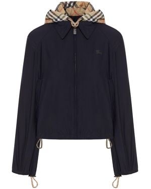 Burberry Crop Jacket With Hood And Check Details - Blue