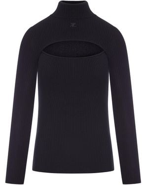 Courreges Ribbed Jumper With Cut-Out Detail - Blue