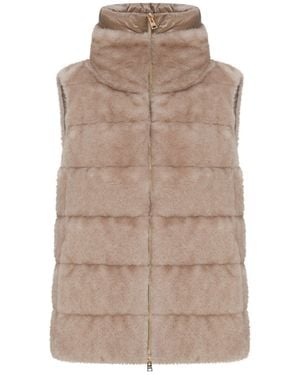 Herno Eco-Fur Sleeveless Jacket With Zip - Natural
