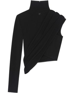 Courreges Asymmetric Cropped Jersey Top - Black