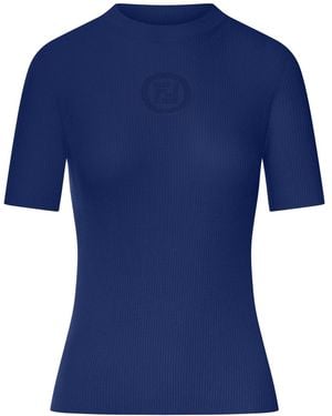 Fendi Cotton Jumper With Front Logo - Blue