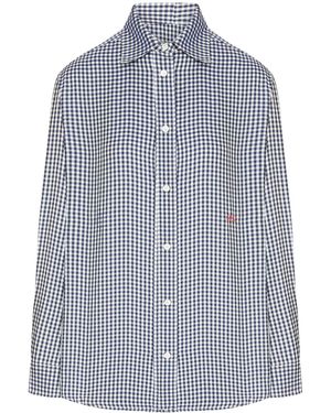Loewe Camicia in twill di seta a quadri con micro motivo a contrasto - Blu