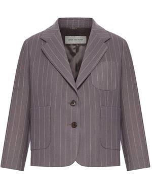 Dries Van Noten Single-Breasted Pinstripe Cropped Jacket - Purple