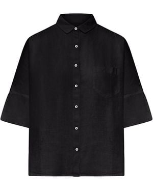 120% Lino Linen Shirt With Classic Collar - Black