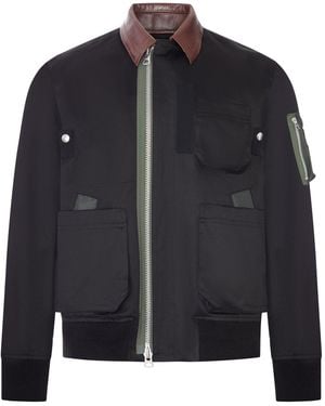 Sacai Utility Bomber Jacket With Leather Details - Black
