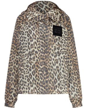 Ganni Nylon Jacket With Leopard Print - Grey