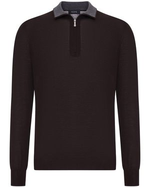 Nome G Maglione polo in maglia fine con zip - Nero