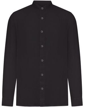 120% Lino Linen Shirt With Mandarin Collar - Blue