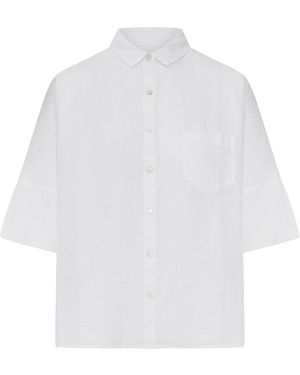 120% Lino Linen Shirt With Classic Collar - White