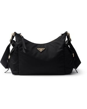 Prada Borsa explore large in re-nylon e pelle - Nero