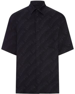 Balenciaga Fluid Viscose Shirt With Allover Logo - Blue