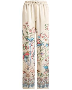 Etro Wide-leg Trousers With Placed Flora And Fauna Print - White