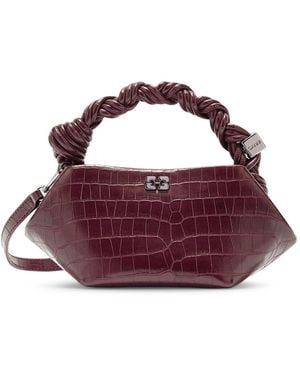 Ganni Mini Bou Bag In Burgundy Crocodile Effect - Purple