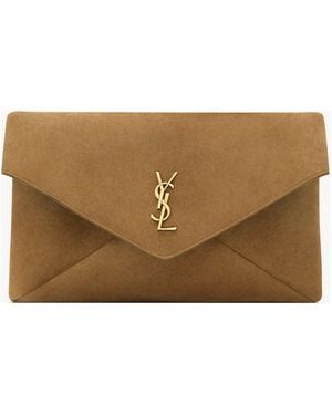 Saint Laurent Pochette envelope cassandre grande in suede - Marrone