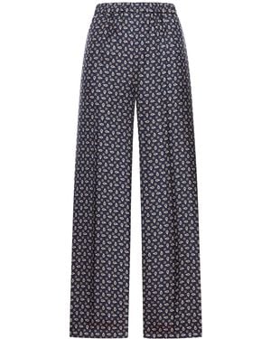 Max Mara Printed Silk Trousers - Blue