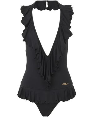 Chloé Costume intero con scollo a v e volant - Nero