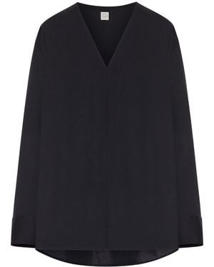 TOTEME V-Neck Cotton Poplin Blouse - Black