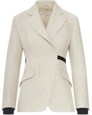 Max Mara Double-breasted Linen Drill Blazer - Natural