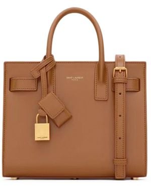 Saint Laurent Smooth Leather Sac De Jour Bag - Brown